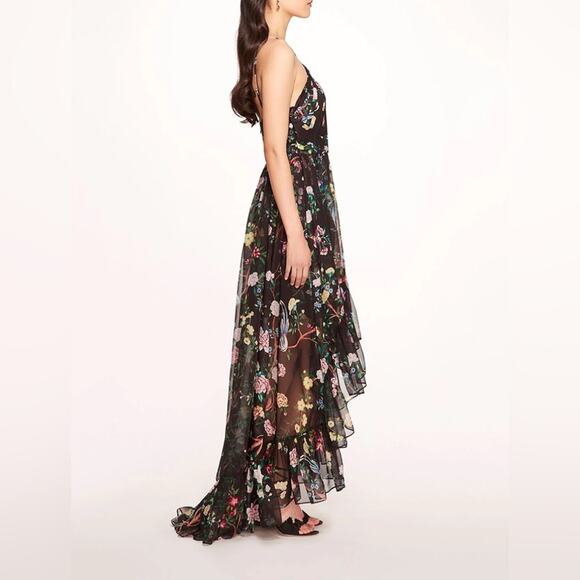 Marchesa Notte Flowering Halter Neck High Low Gown in Black Multi 0 - Picture 4 of 7